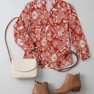 Floral Rust V-Neck Tunic Top
